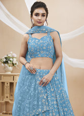Leaf Branch Type Design in Sky Blue Lehenga